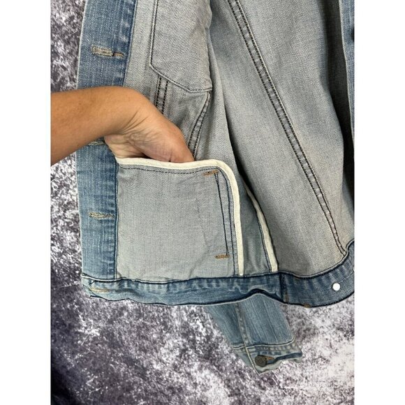 GAP Jean Jacket Womens M 1969 Blue Denim Retro 80s classic Skater Tomboy Beach - Picture 9 of 16